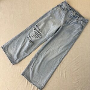 American Eagle Super High-Rise Baggy Wide Leg Ankle Jeans Light Wash 4